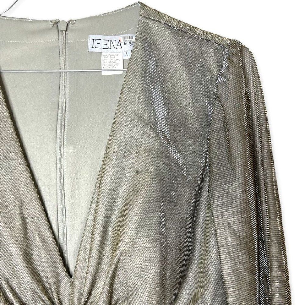 Ieena for Mac Duggal Silver Sequin Side Slit Ruched V-neck Gown Size 4 - Picture 5 of 7
